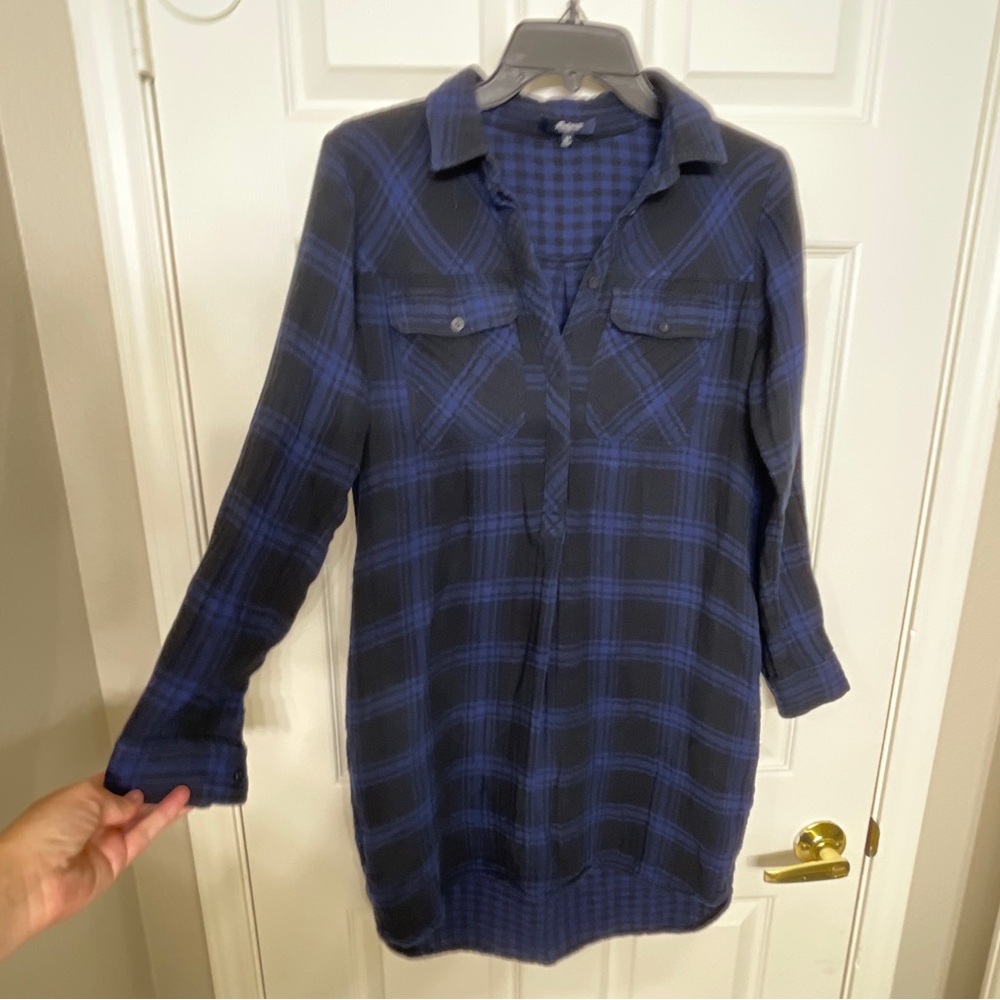 Madewell Daywalk Plaid Flannel Long Sleeve Button Down Shirt Dress Size XS